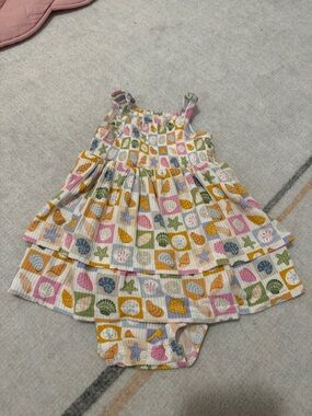 Kids Summer Seashell Print Layered Dress - Multicolor